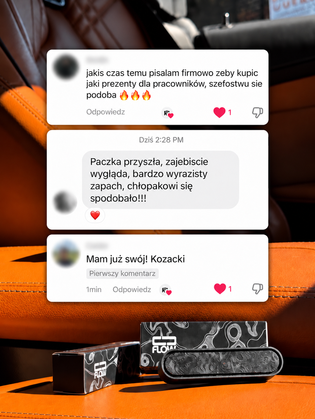 Opinie klientów JJ FLOW: Zamówiłam, pięknie pachnie. Zapach dowalony, pachnie na cały samochód, totalnie warty swojej ceny, na pewno będę kupować wkłady, polecam każdemu. Mega szybka realizacja i produkt super, na pewno jeszcze będę zamawiać.