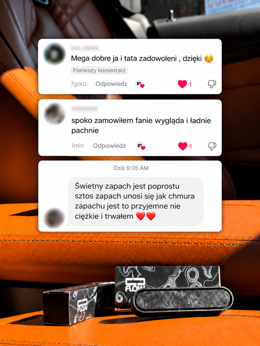 Opinie klientów JJ FLOW: Polecam, genialne! Wykonanie pierwsza klasa z dbałością o każdy detal, narzeczony zadowolony, prezent udany. Zapachy są super, chłopakowi się spodobały i wpasowały w styl auta, szybka wysyłka. Kupiłem kilka dni temu, dziś przyszły, oddają fest.